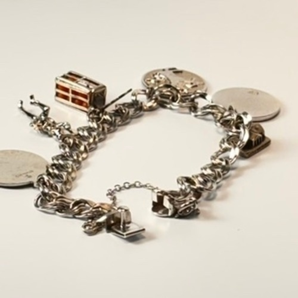 Vintage Sterling Silver Charm Bracelet Silver Travel Souvenir Coins Florida Boho - Picture 13 of 16